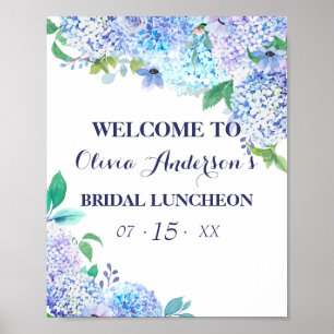 Watercolor Greenery Blue Hydrangea Möhippa Luncheo Poster