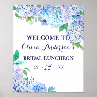 Watercolor Greenery Blue Hydrangea Möhippa Luncheo Poster