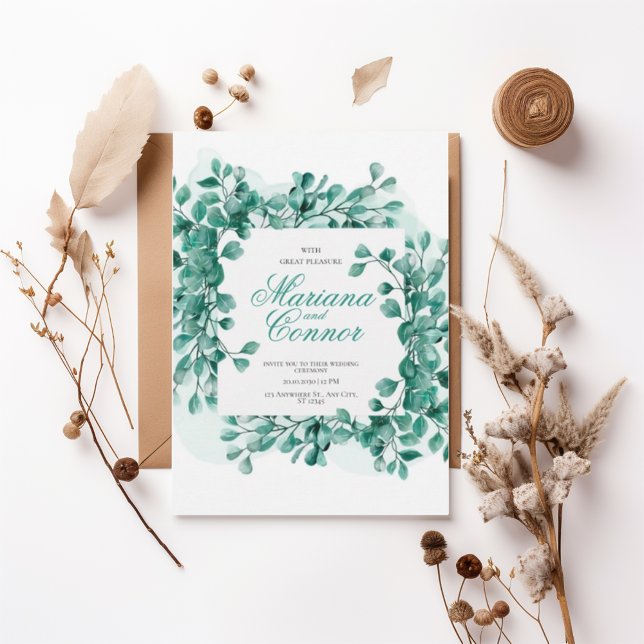 Watercolor Greenery Botanical Wedding Invitation Inbjudningar (Skapare uppladdad)