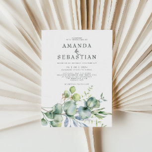Watercolor Greenery Bouquet Winter Wedding Party Inbjudningar