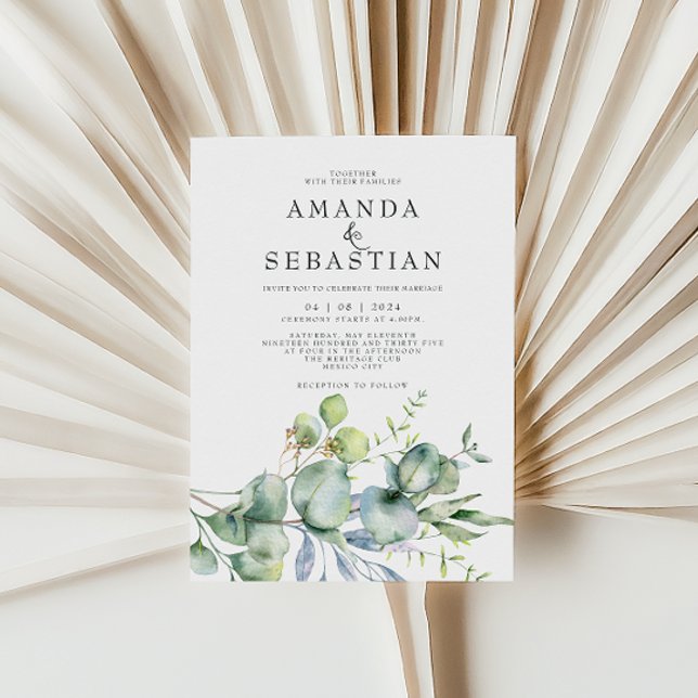 Watercolor Greenery Bouquet Winter Wedding Party Inbjudningar (Skapare uppladdad)