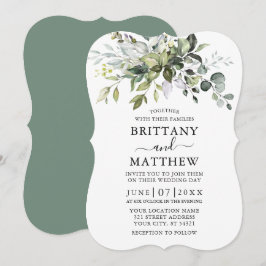 Watercolor Greenery Bracket Sage Grönt Bröllop Inbjudningar