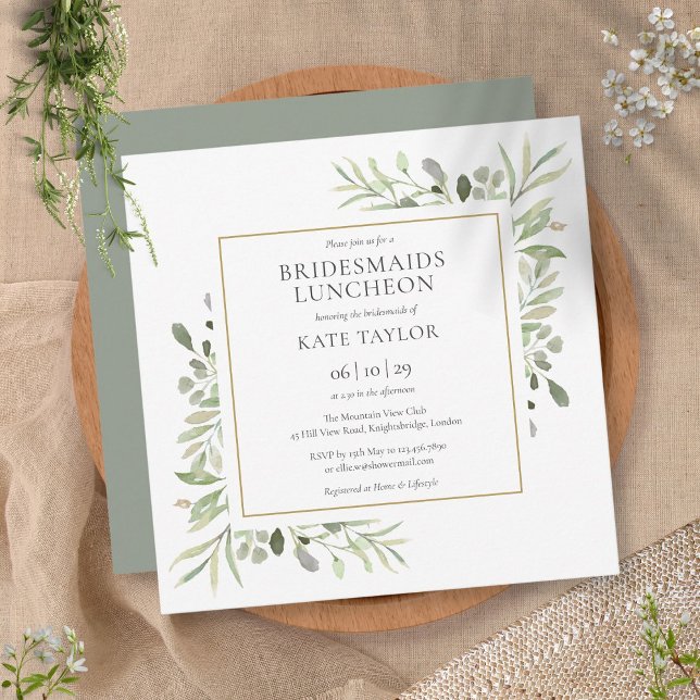 Watercolor Greenery Bridesmaids Luncheon Square Inbjudningar (Skapare uppladdad)