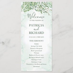 Watercolor Greenery Bröllop Ceremony Program