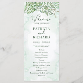 Watercolor Greenery Bröllop Ceremony Program
