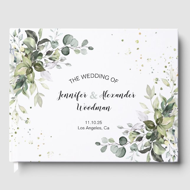 Watercolor Greenery Bröllop Guest Bok (Framsida)