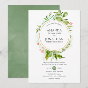 Watercolor Greenery Bröllop Inbjudningar