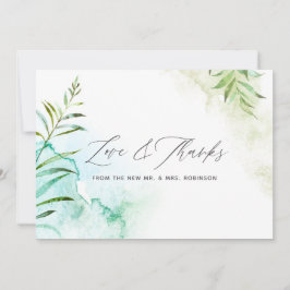 Watercolor Greenery Bröllop Tack Kort