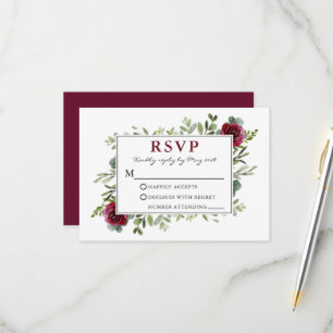 Watercolor Greenery Burgundy Ro Bröllop OSA Kort