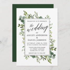 Watercolor Greenery Calligraphy Bröllop Inbjudningar