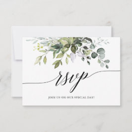 Watercolor Greenery Calligraphy Bröllop OSA Kort