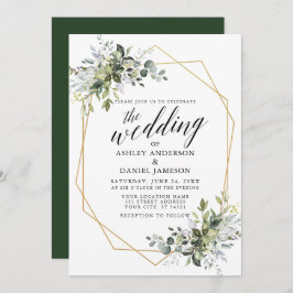 Watercolor Greenery Calligraphy Geometric Bröllop Inbjudningar