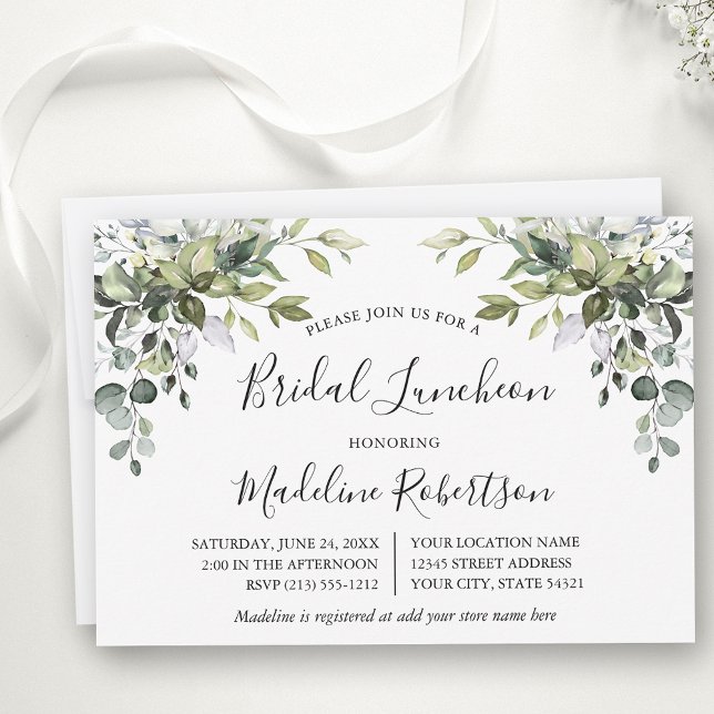 Watercolor Greenery Calligraphy Möhippa Luncheon Inbjudningar (Customize to change text color or text style.)