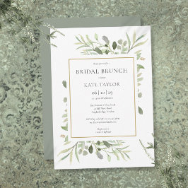 Watercolor Greenery Chic Guld Möhippa Brunch Inbjudningar