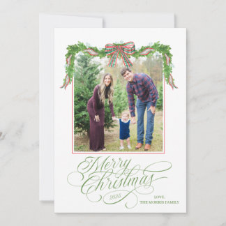 Watercolor Greenery Christmas Photo Card Julkort