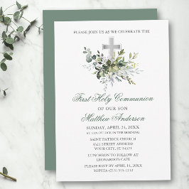 Watercolor Greenery Communion Sage Grönt Silver Inbjudningar