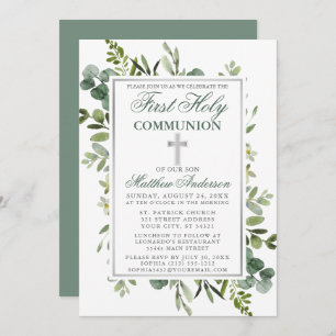 Watercolor Greenery Communion Silver Sage Grönt Inbjudningar