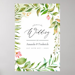 Watercolor Greenery Crystal Bröllop Poster