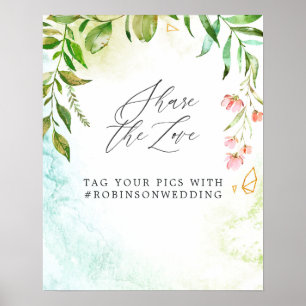 Watercolor Greenery Crystal Bröllop Poster