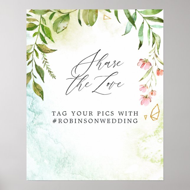 Watercolor Greenery Crystal Bröllop Poster (Framsidan)