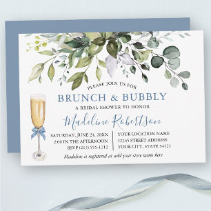 Watercolor Greenery Dusty Blue Möhippa Brunch Inbjudningar