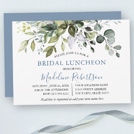 Watercolor Greenery Dusty Blue Möhippa Luncheon Inbjudningar