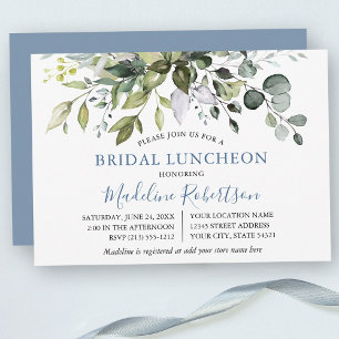 Watercolor Greenery Dusty Blue Möhippa Luncheon Inbjudningar