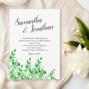 Watercolor Greenery Elegant Calligraphy Bröllop Inbjudningar