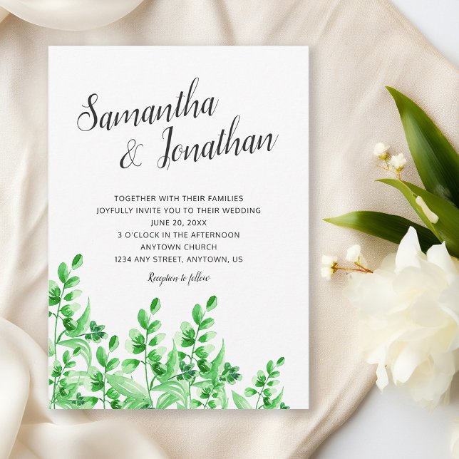 Watercolor Greenery Elegant Calligraphy Bröllop Inbjudningar (Skapare uppladdad)