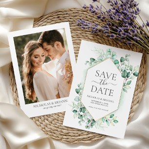 Watercolor Greenery Eucalyptus Elegant Photo Spara Datumet