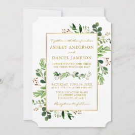 Watercolor Greenery Eucalyptus Guld Bröllop Inbjudningar
