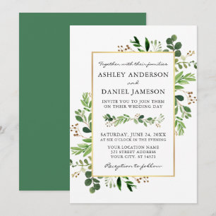 Watercolor Greenery Eucalyptus Guld Bröllop Inbjudningar