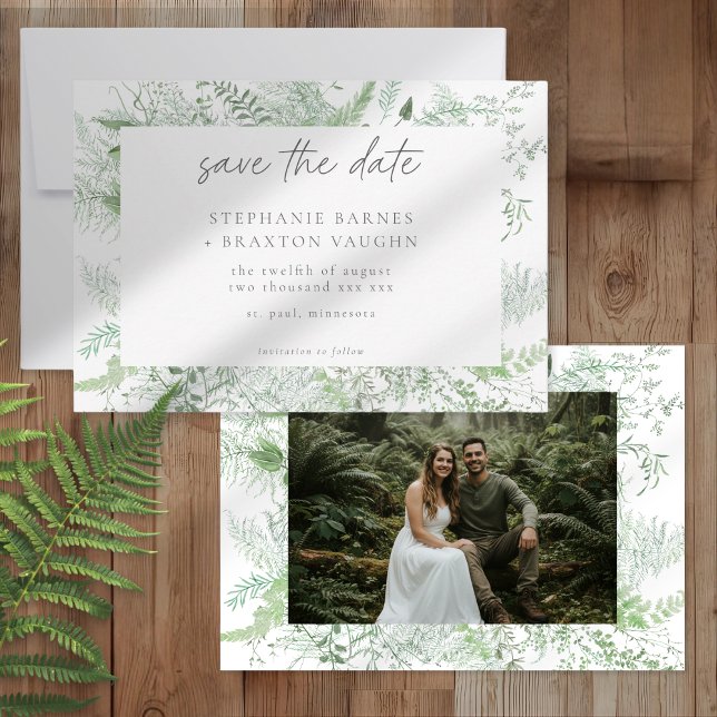 Watercolor Greenery Fern Rustic Wedding Photo Spara Datumet (Skapare uppladdad)