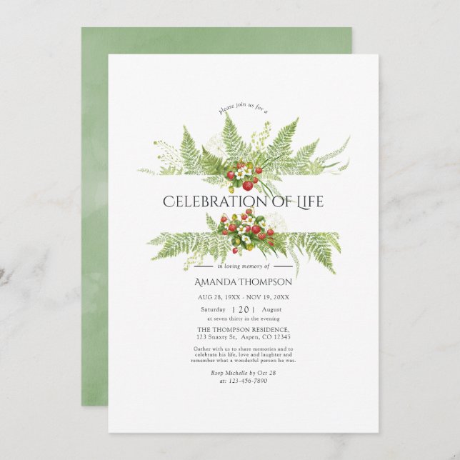 Watercolor Greenery Firande of Life Photo Inbjudningar (Fram/baksida)