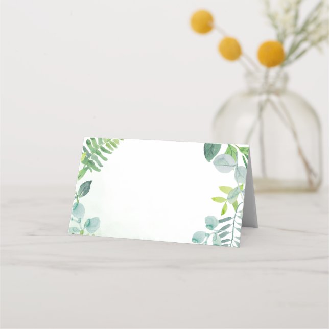 Watercolor Greenery Foliage Blank bröllop Placeringskort (Framsida)