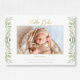 Watercolor Greenery Foliage Löv Baby Meddelande