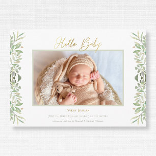 Watercolor Greenery Foliage Löv Baby Meddelande