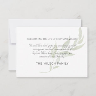 Watercolor Greenery Funeral Bereavement Tack Kort