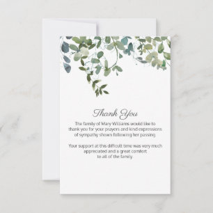 Watercolor Greenery Funeral Bereavement Tack Kort