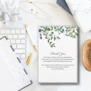 Watercolor Greenery Funeral Bereavement Tack Kort