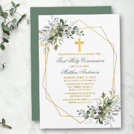Watercolor Greenery Geo Ram Sage Grönt Communion Inbjudningar