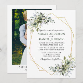 Watercolor Greenery Geometric Ram Photo Bröllop Inbjudningar