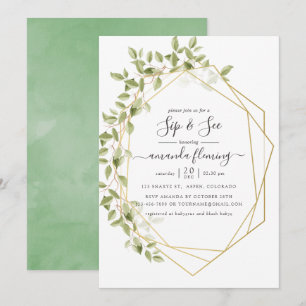 Watercolor Greenery Geometric Sip and See Inbjudningar