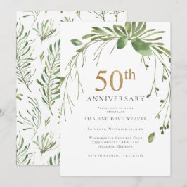 Watercolor Greenery Guld 50-årsjubileum Inbjudningar