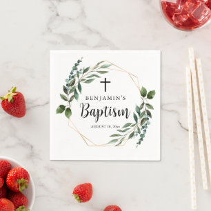 Watercolor Greenery Guld Baptism Napkins Pappersservett
