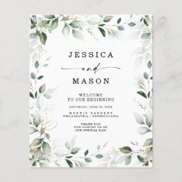 Watercolor Greenery Guld Bröllopsprogram Budget