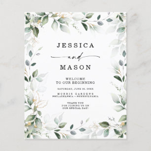 Watercolor Greenery Guld Bröllopsprogram Budget