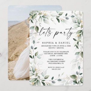 Watercolor Greenery Guld Elopement Firande Inbjudningar