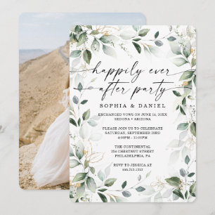 Watercolor Greenery Guld Elopement Firande Inv Inbjudningar