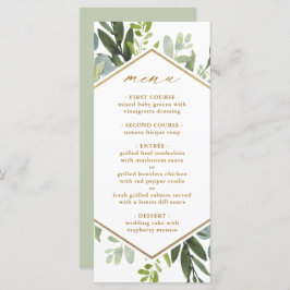 Watercolor Greenery Guld Hexagon Bröllop Menu Meny